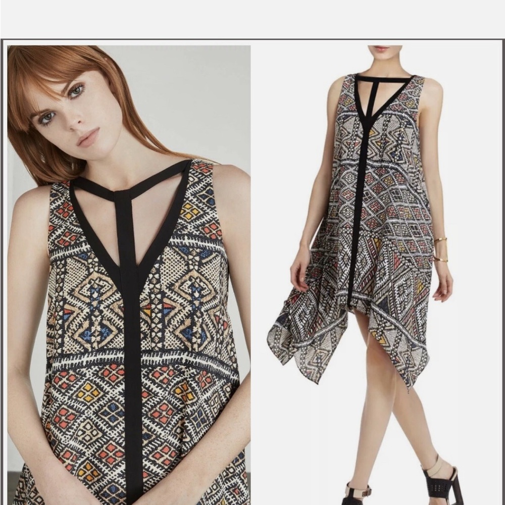 BCBGMaxAzria Tien Handkerchief hem v multicolor dress, immaculate conditions.